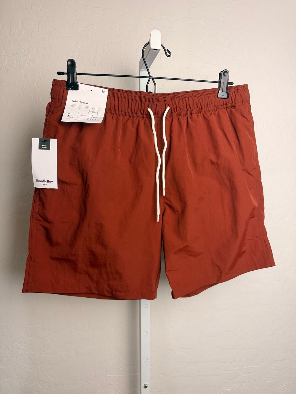 Goodfellow & Co Swim Trunks Men’s Medium Rust Orange 7” Inseam UPF 50+ NWT